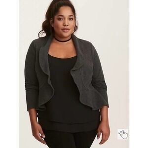NWT Torrid gray RUFFLE MILITARY BLAZER open front stretch plus size 6
